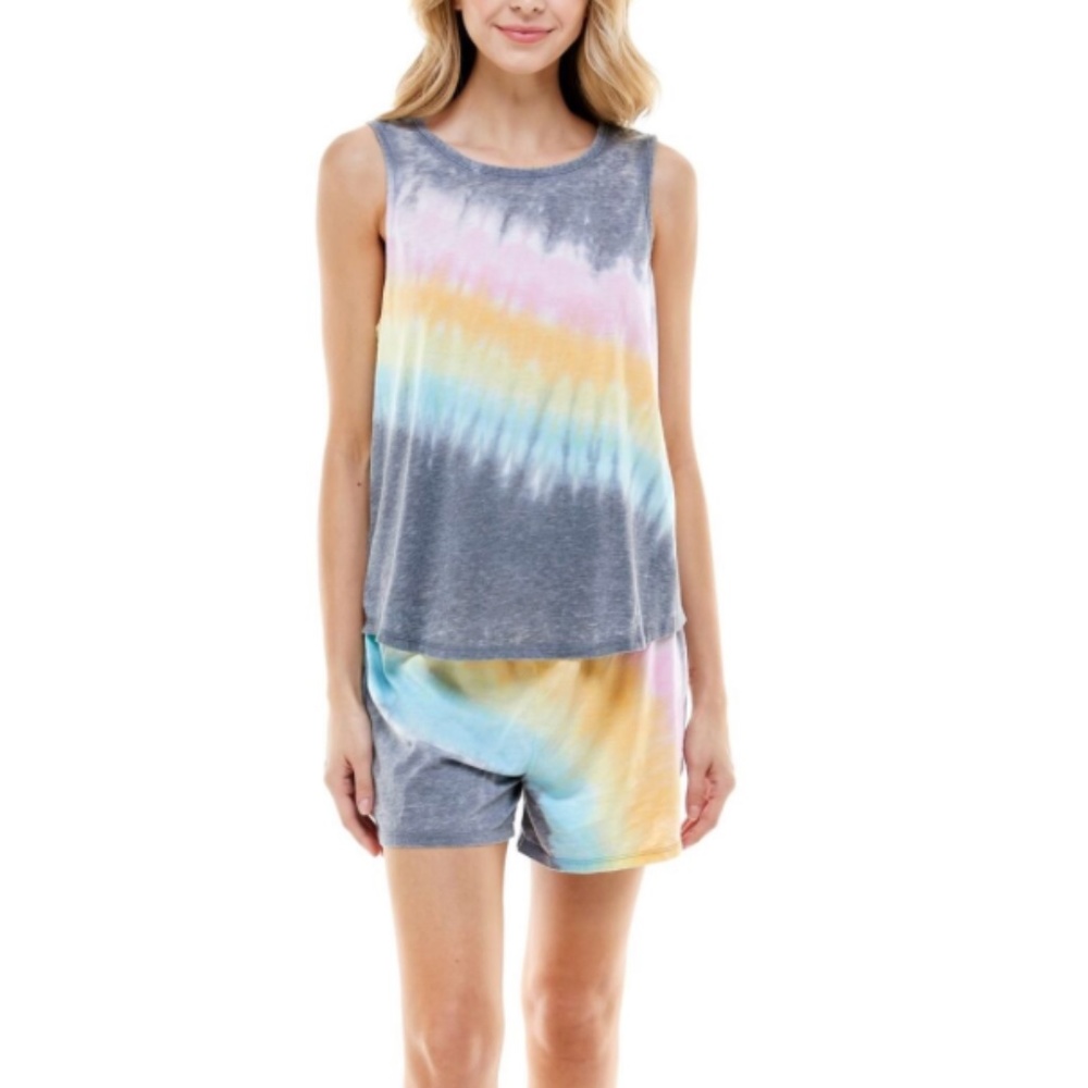 Sleeveless Tie-Dye Tank & Short Sleep Set - Pastel Gray